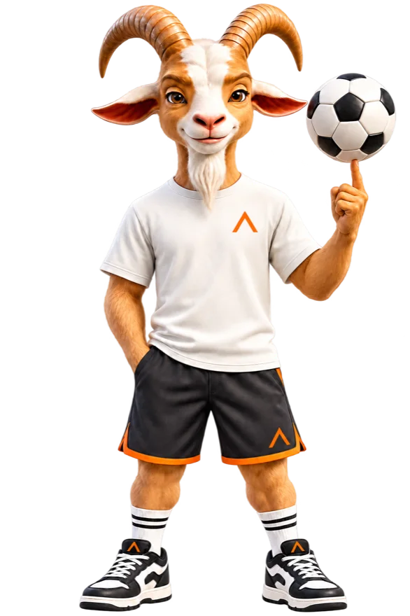 Athleplan’s goat mascot balancing a football