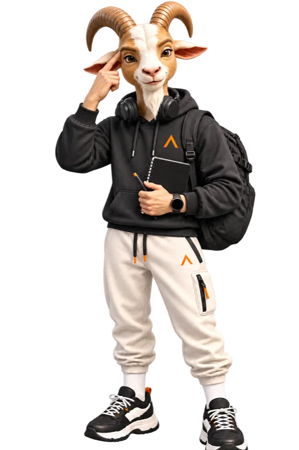 Athleplan goat thinking with a notebook