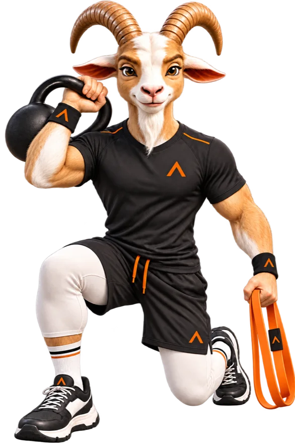 Athleplan goat in a lunge holding a kettlebell
